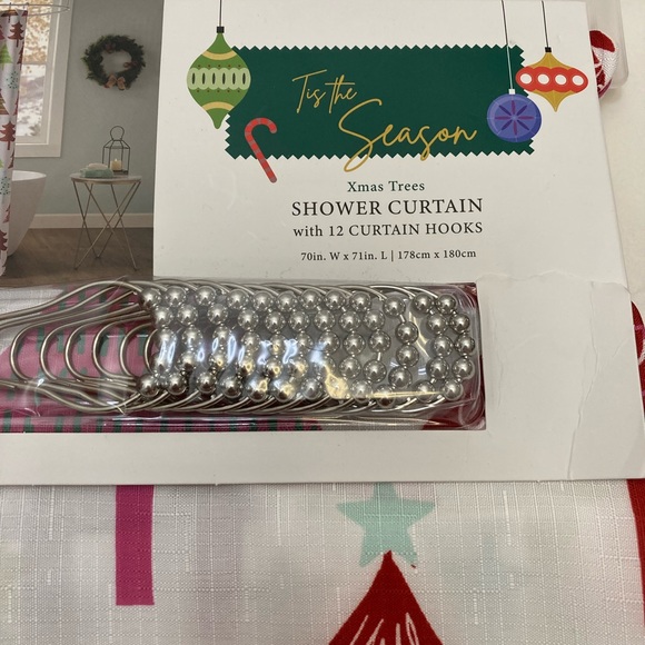 Tis the Season Shower curtain with hooks Multi colored Trees - Picture 7 of 7